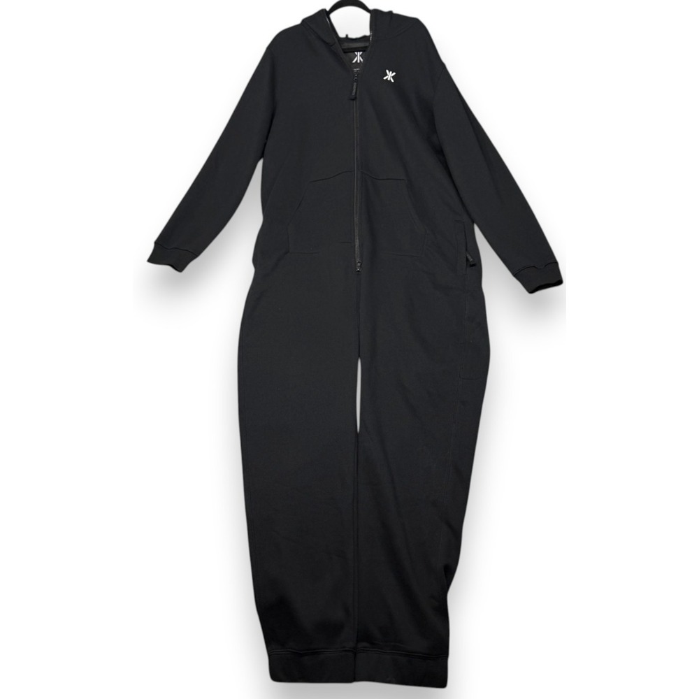 Onepiece Coveralls PJs Mens XL Black Full Zip Loungewear Hooded